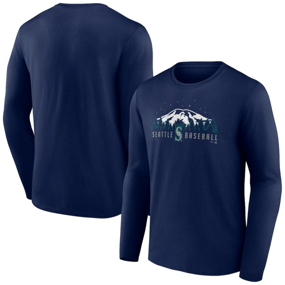 Seattle Mariners Mountains Long Sleeve T-Shirt - Navy - MLB Sale