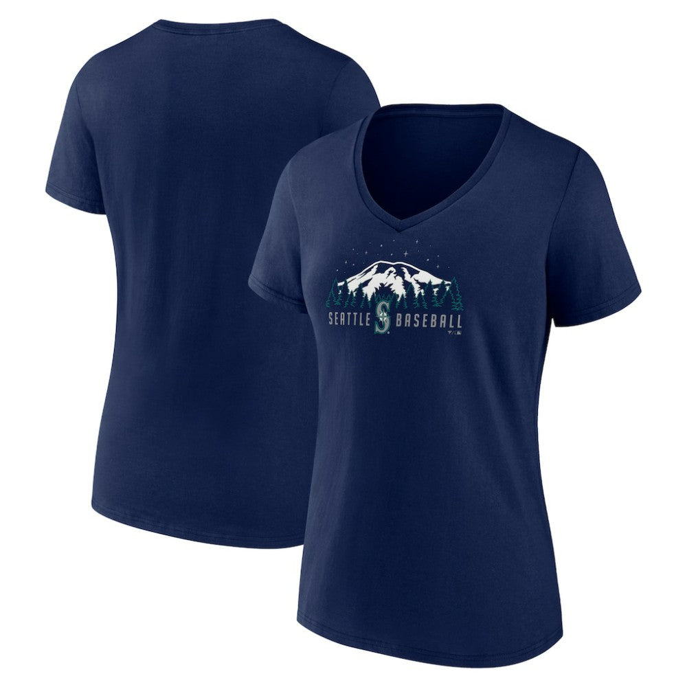 Seattle Mariners Women's Mountains V-Neck T-Shirt - Navy - MLB on Sale