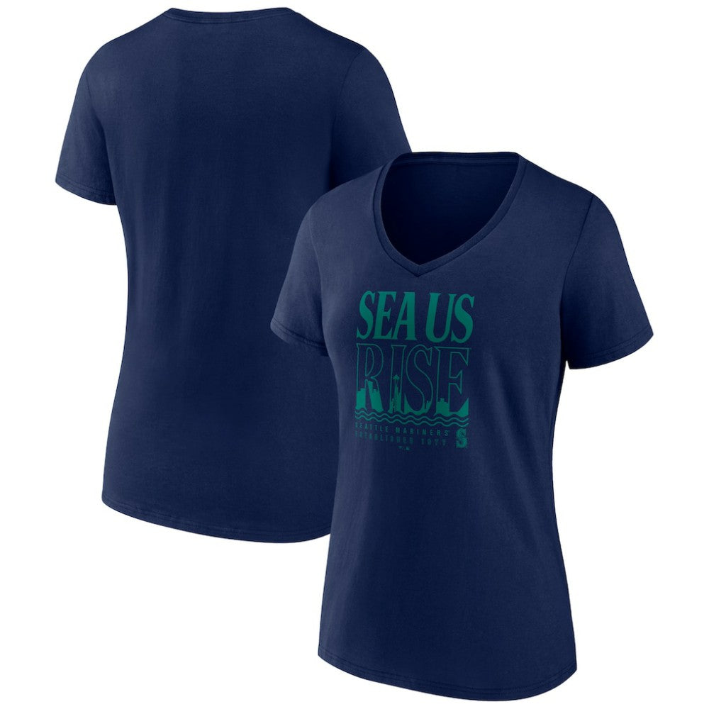 Seattle Mariners Women's Sea Us Rise V-Neck T-Shirt - Navy - MLB on Sale