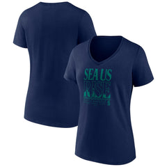 Seattle Mariners Women's Sea Us Rise V-Neck T-Shirt - Navy - MLB on Sale