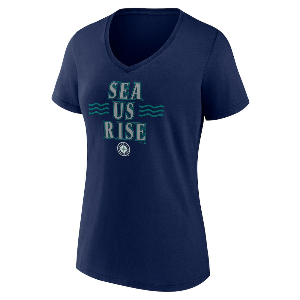 Seattle Mariners Women's Sea Us Rise V-Neck T-Shirt - Navy - MLB Sale