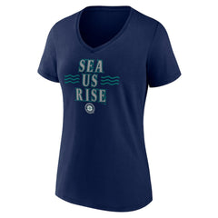 Seattle Mariners Women's Sea Us Rise V-Neck T-Shirt - Navy - MLB Sale