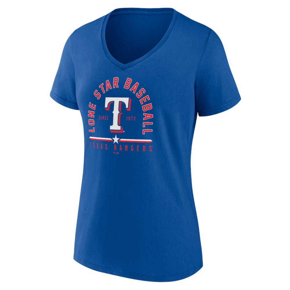 Texas Rangers Women's Lone Star Baseball V-Neck T-Shirt - Royal - MLB Sale