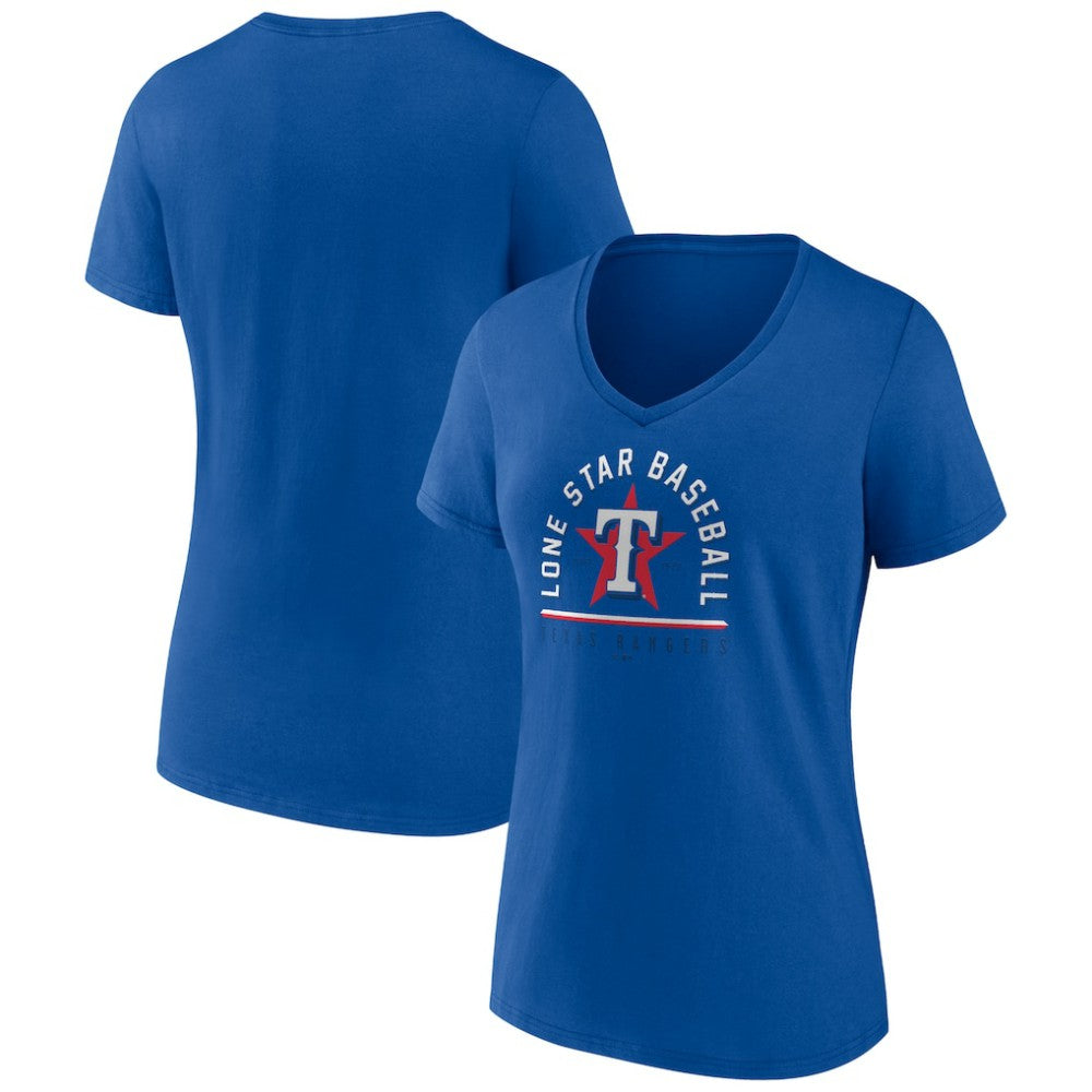 Texas Rangers Women's Lone Star Baseball V-Neck T-Shirt - Royal - MLB Discount