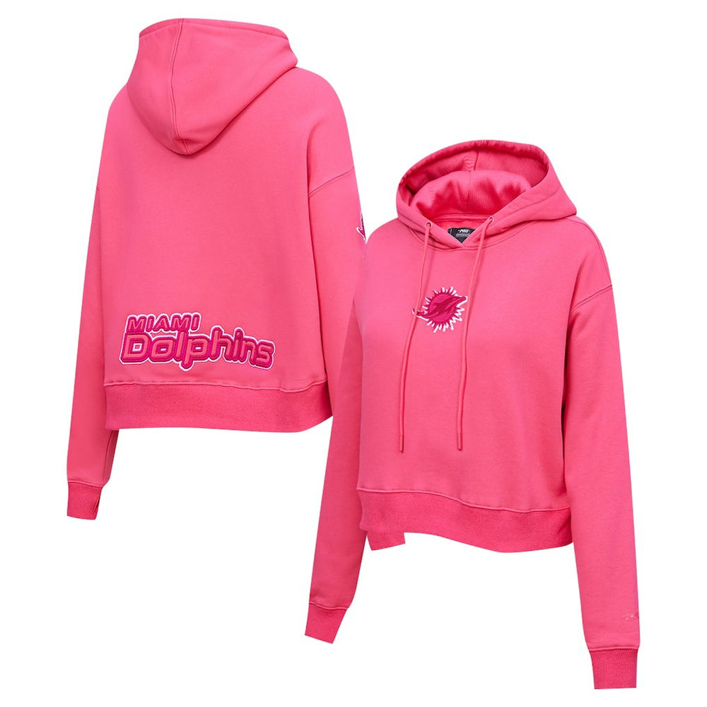 Miami Dolphins Pro Standard Women's Triple Pink Cropped Fleece Pullover Hoodie Pink