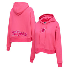 Miami Dolphins Pro Standard Women's Triple Pink Cropped Fleece Pullover Hoodie Pink