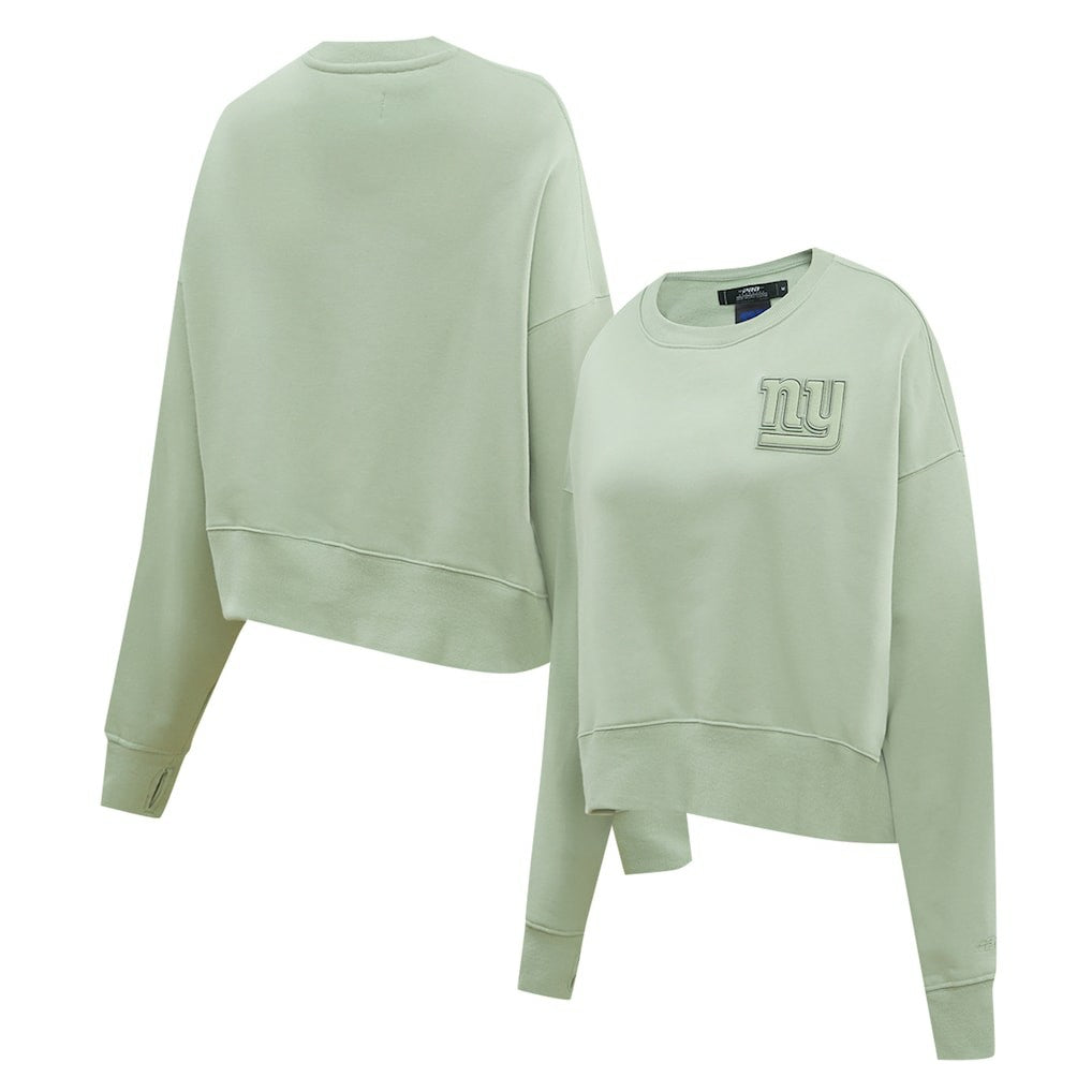 New York Giants Pro Standard Women's Oversized Cropped Neutral Pullover Sweatshirt Light Green