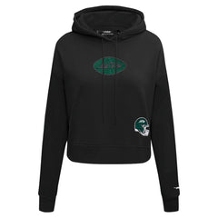 New York Jets Pro Standard Women's Jeweled Cropped Pullover Hoodie Black