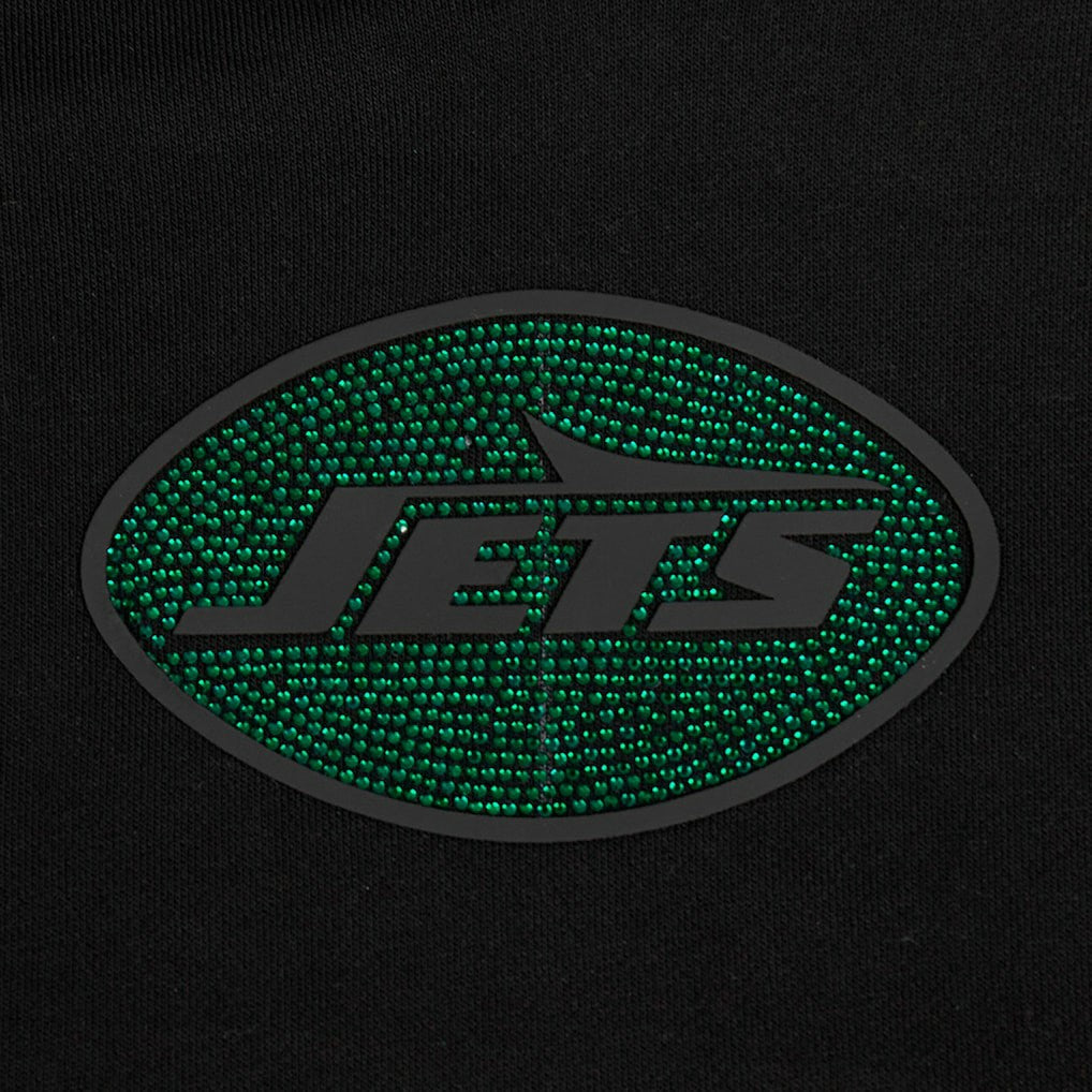 New York Jets Pro Standard Women's Jeweled Cropped Pullover Hoodie Black