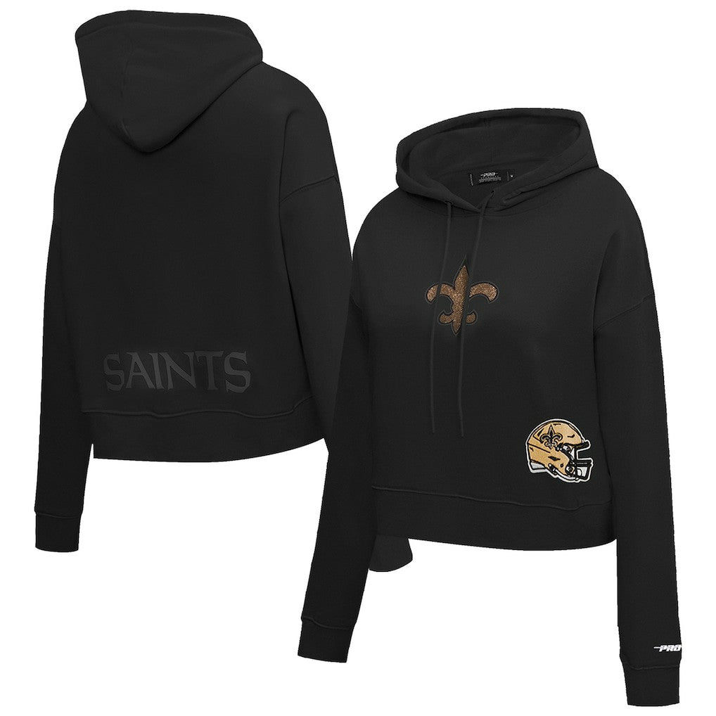 New Orleans Saints Pro Standard Women's Jeweled Cropped Pullover Hoodie Black