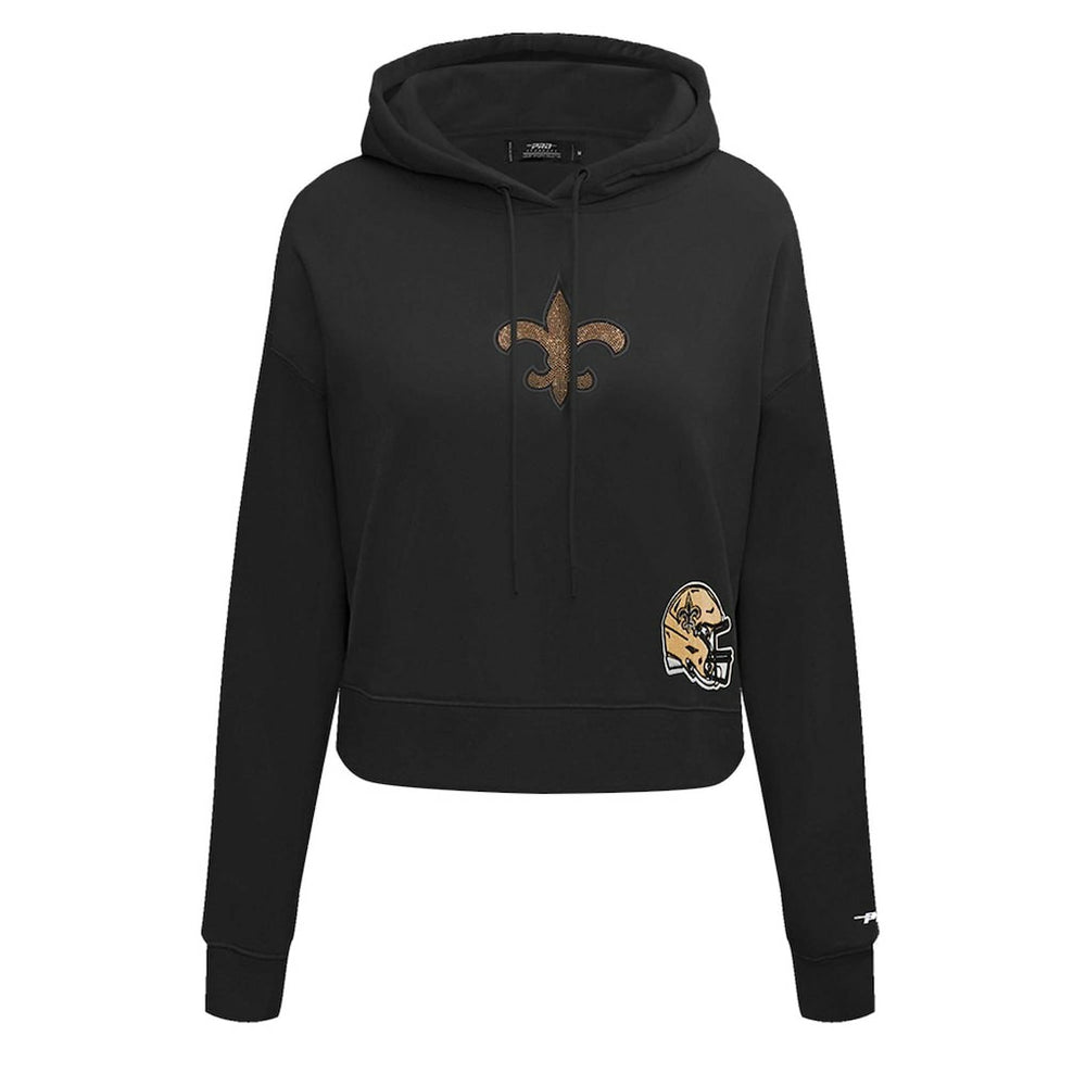 New Orleans Saints Pro Standard Women's Jeweled Cropped Pullover Hoodie Black