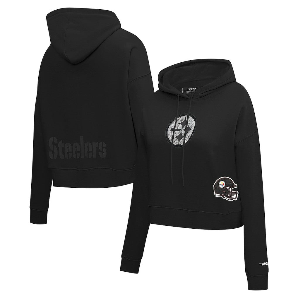 Pittsburgh Steelers Pro Standard Women's Jeweled Cropped Pullover Hoodie Black