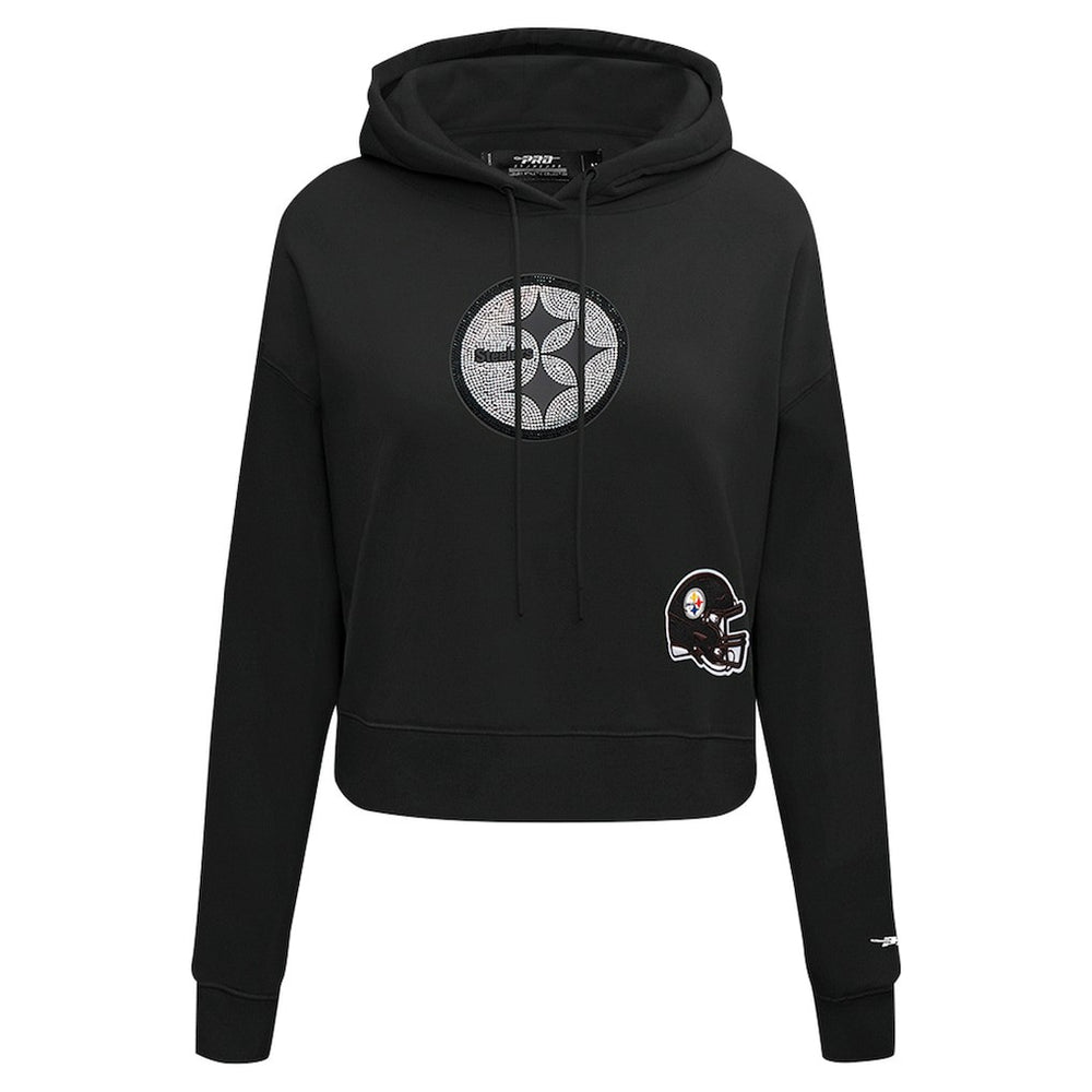 Pittsburgh Steelers Pro Standard Women's Jeweled Cropped Pullover Hoodie Black