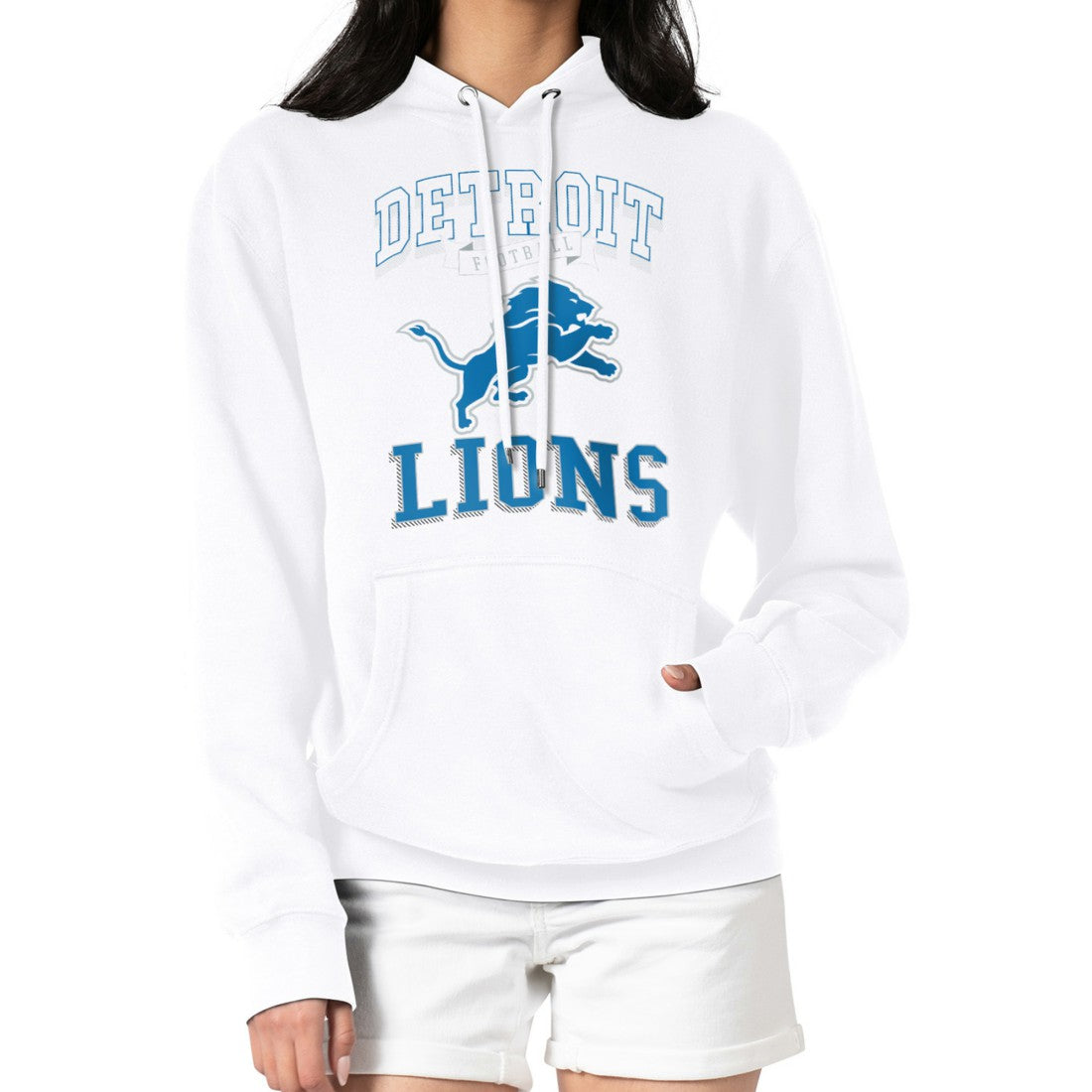 Detroit Lions G-III 4Her by Carl Banks Women's Team Logo Graphic Fleece Tri-Blend Pullover Hoodie White