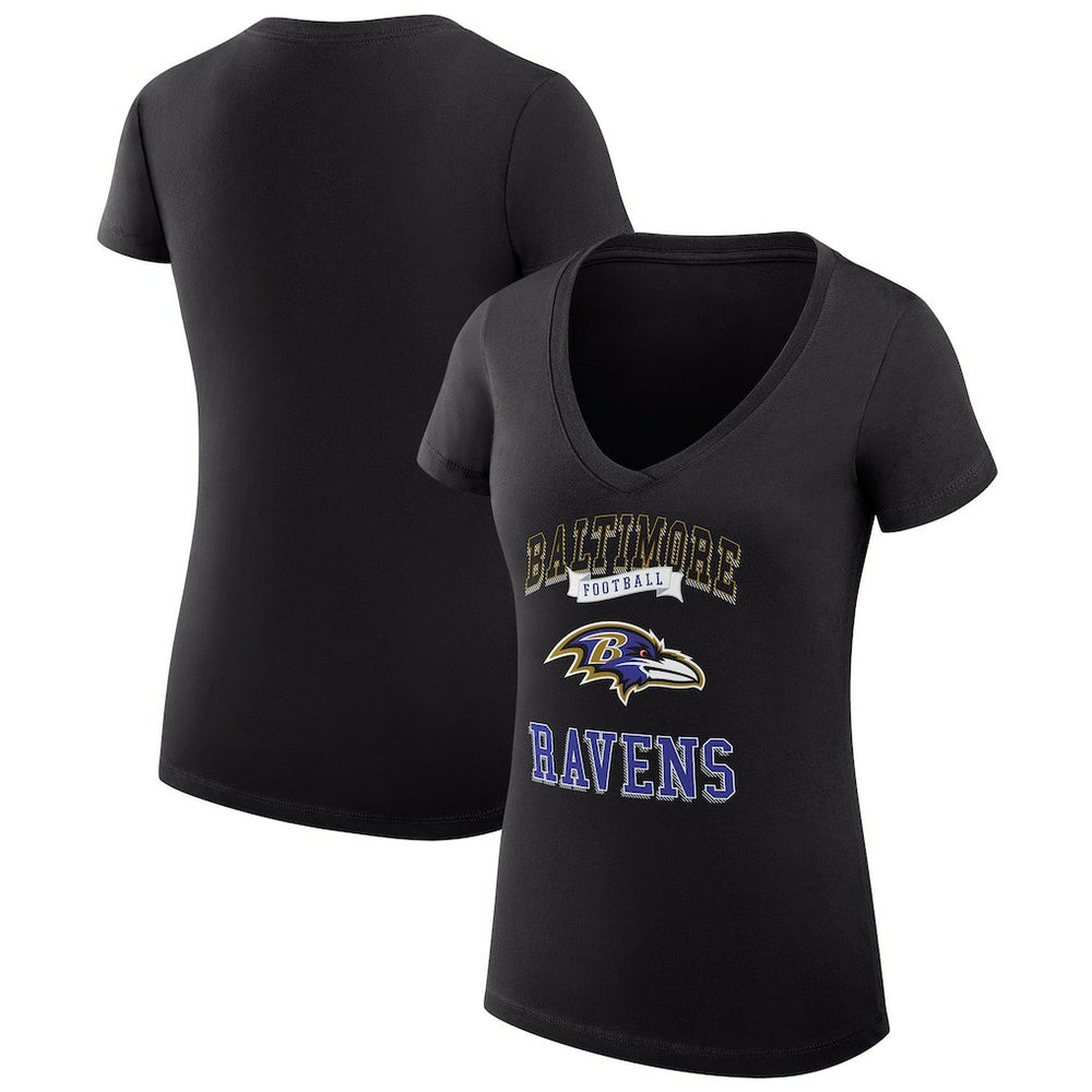 Baltimore Ravens G-III 4Her by Carl Banks Women's Super-Slim Fit Lightweight Team Logo Graphic V-Neck T-Shirt Black
