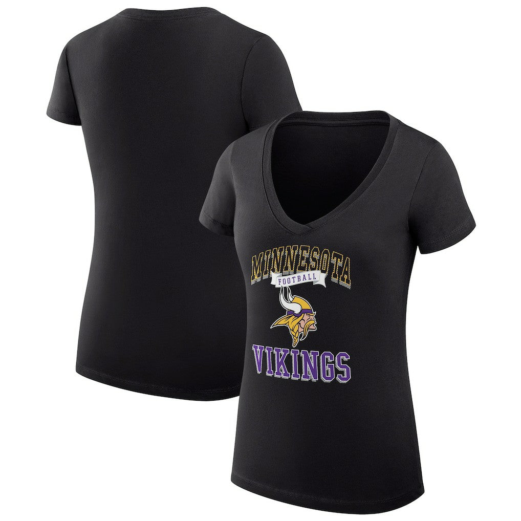 Minnesota Vikings G-III 4Her by Carl Banks Women's Super-Slim Fit Lightweight Team Logo Graphic V-Neck T-Shirt Black