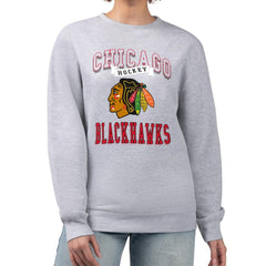 Chicago Blackhawks G-III 4Her by Carl Banks Women's Team Logo Tri-Blend Fleece Pullover Sweatshirt - Heather Gray - NHL 201612639
