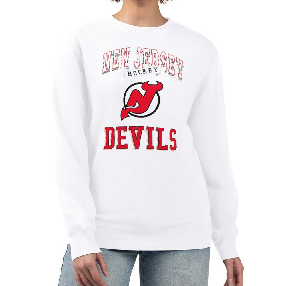 New Jersey Devils G-III 4Her by Carl Banks Women's Team Logo Tri-Blend Fleece Pullover Sweatshirt - White - NHL 201612656
