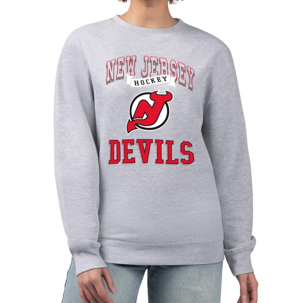 New Jersey Devils G-III 4Her by Carl Banks Women's Team Logo Tri-Blend Fleece Pullover Sweatshirt - Heather Gray - NHL 201612663