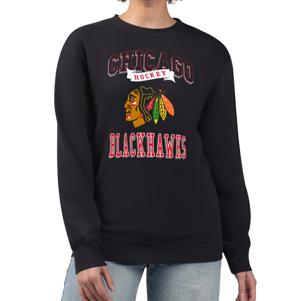 Chicago Blackhawks G-III 4Her by Carl Banks Women's Team Logo Tri-Blend Fleece Pullover Sweatshirt - Black - NHL 201612698