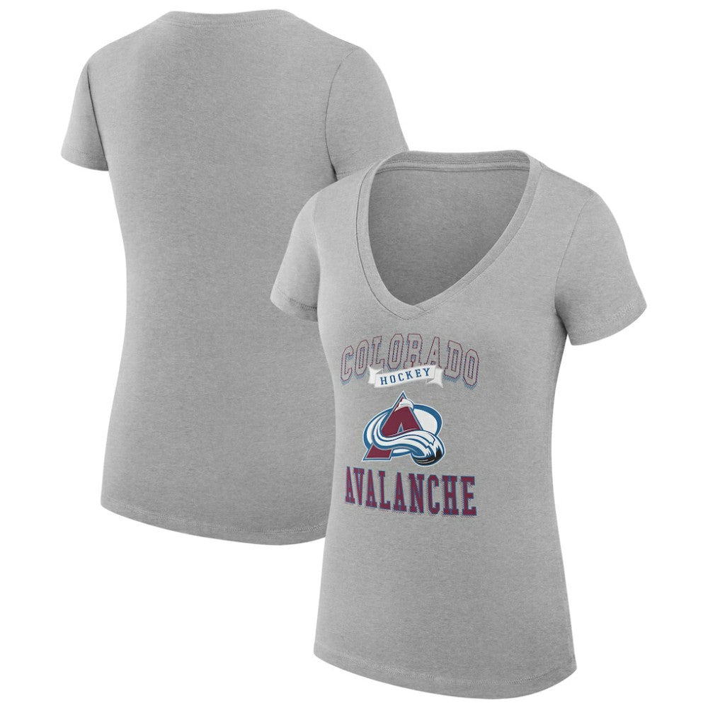 Colorado Avalanche G-III 4Her by Carl Banks Women's Super-Slim Fit Lightweight Team Logo Graphic V-Neck T-Shirt - Heather Gray - NHL 201612973