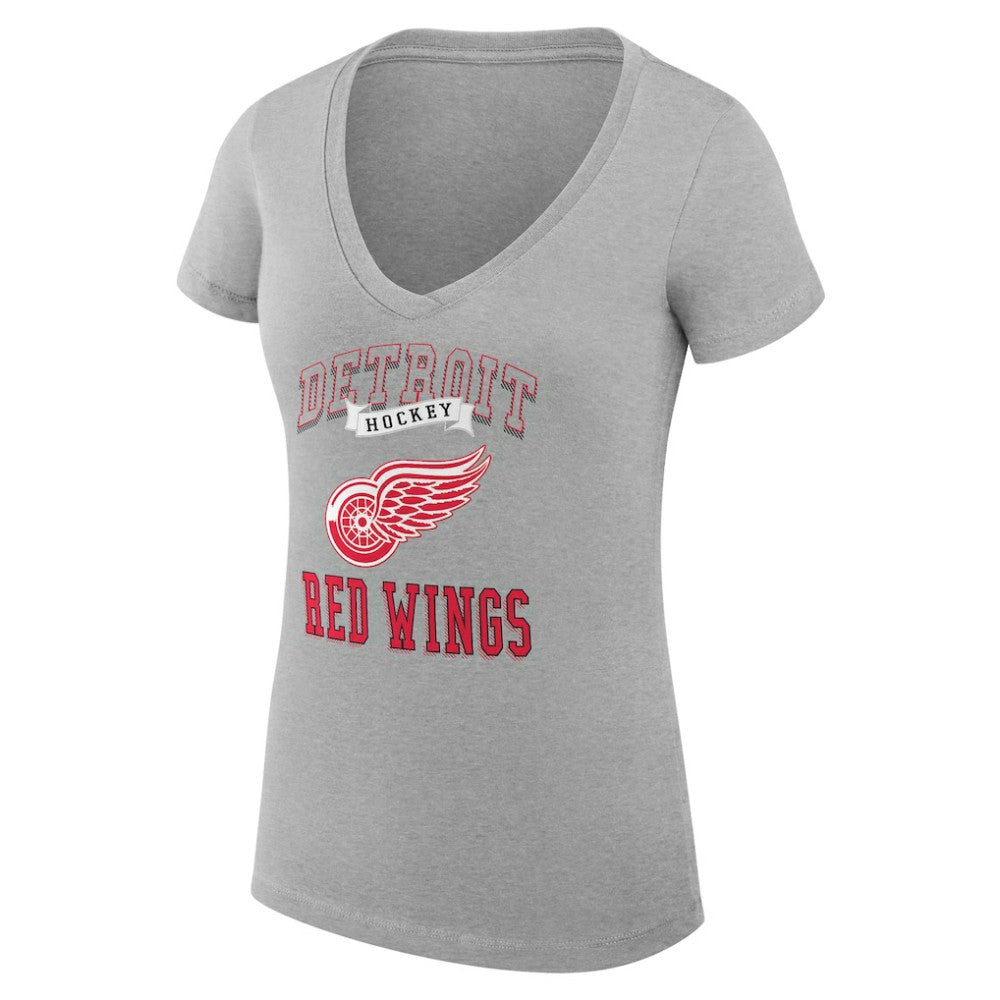 Detroit Red Wings G-III 4Her by Carl Banks Women's Super-Slim Fit Lightweight Team Logo Graphic V-Neck T-Shirt - Heather Gray - NHL 201613014