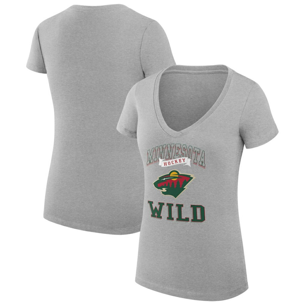 Minnesota Wild G-III 4Her by Carl Banks Women's Super-Slim Fit Lightweight Team Logo Graphic V-Neck T-Shirt - Heather Gray - NHL 201613041
