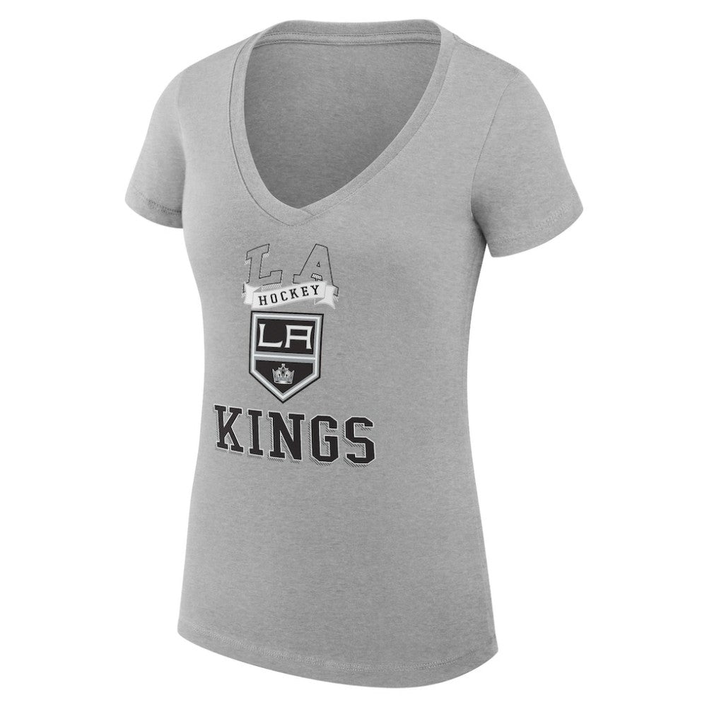 Los Angeles Kings G-III 4Her by Carl Banks Women's Super-Slim Fit Lightweight Team Logo Graphic V-Neck T-Shirt - Heather Gray - NHL 201613048