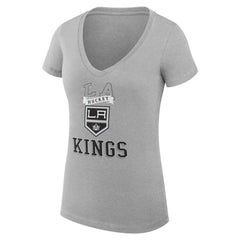 Los Angeles Kings G-III 4Her by Carl Banks Women's Super-Slim Fit Lightweight Team Logo Graphic V-Neck T-Shirt - Heather Gray - NHL 201613048