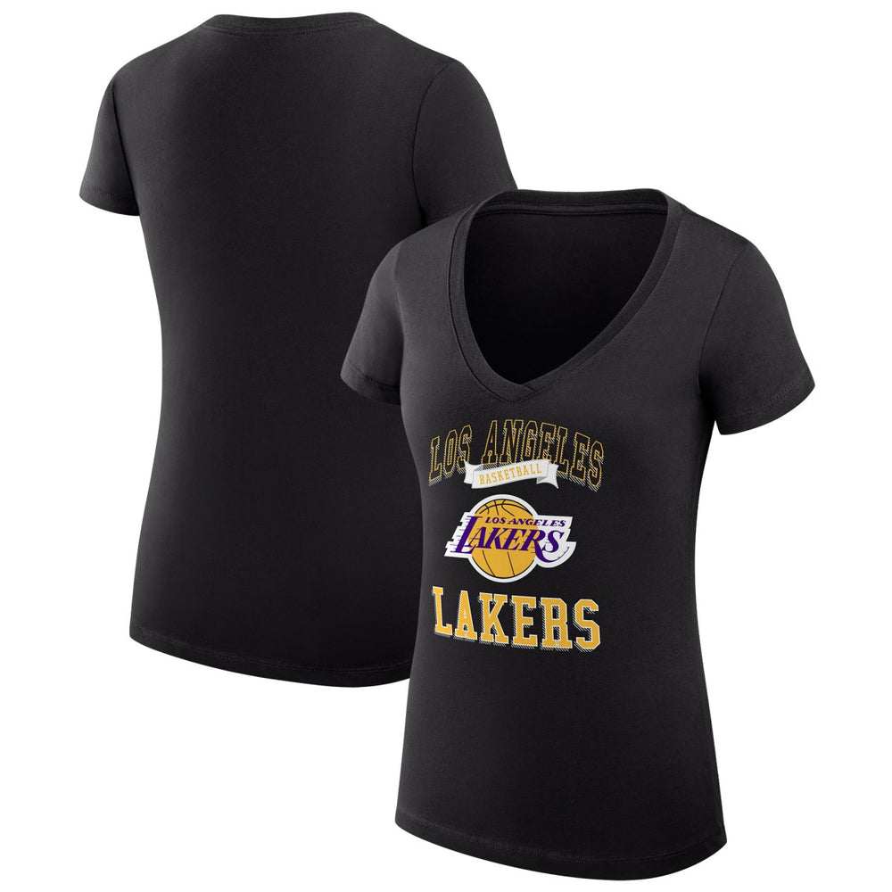 Los Angeles Lakers G-III 4Her by Carl Banks Women's Super-Slim Fit Lightweight Team Logo V-Neck T-Shirt Black
