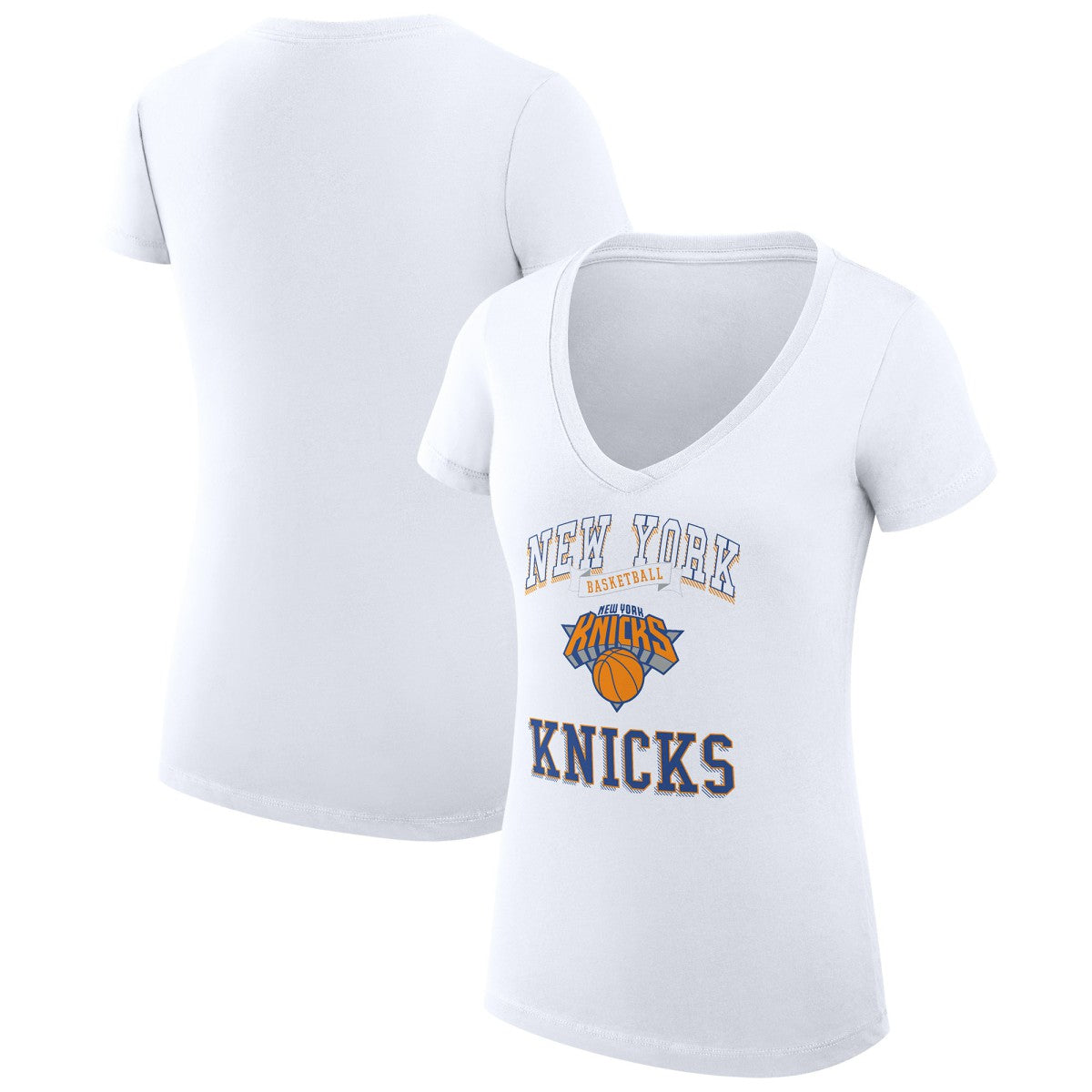 New York Knicks G-III 4Her by Carl Banks Women's Super-Slim Fit Lightweight Team Logo V-Neck T-Shirt White