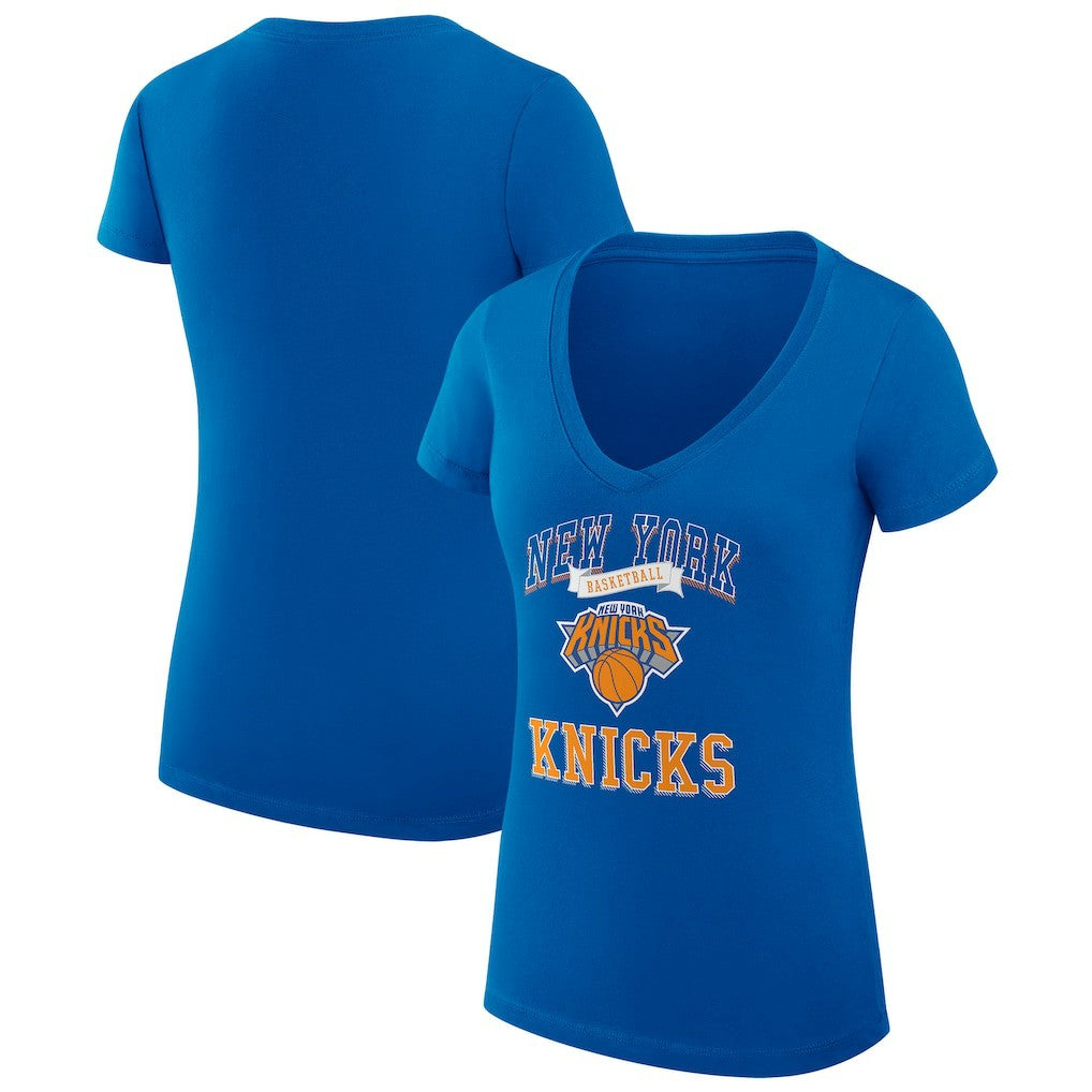 New York Knicks G-III 4Her by Carl Banks Women's Super-Slim Fit Lightweight Team Logo V-Neck T-Shirt Blue