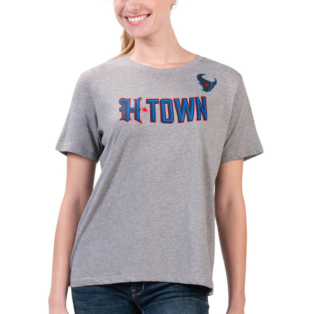 Houston Texans G-III 4Her by Carl Banks Women's Super-Slim Fit Lightweight H-Town T-Shirt Heather Gray