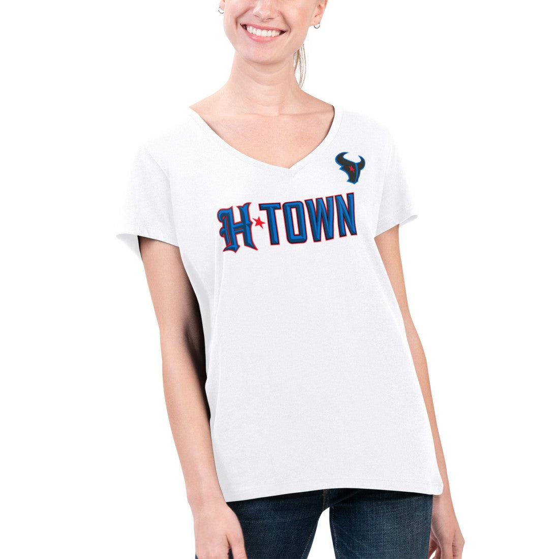 Houston Texans G-III 4Her by Carl Banks Women's Super-Slim Fit Lightweight H-Town V-Neck T-Shirt White