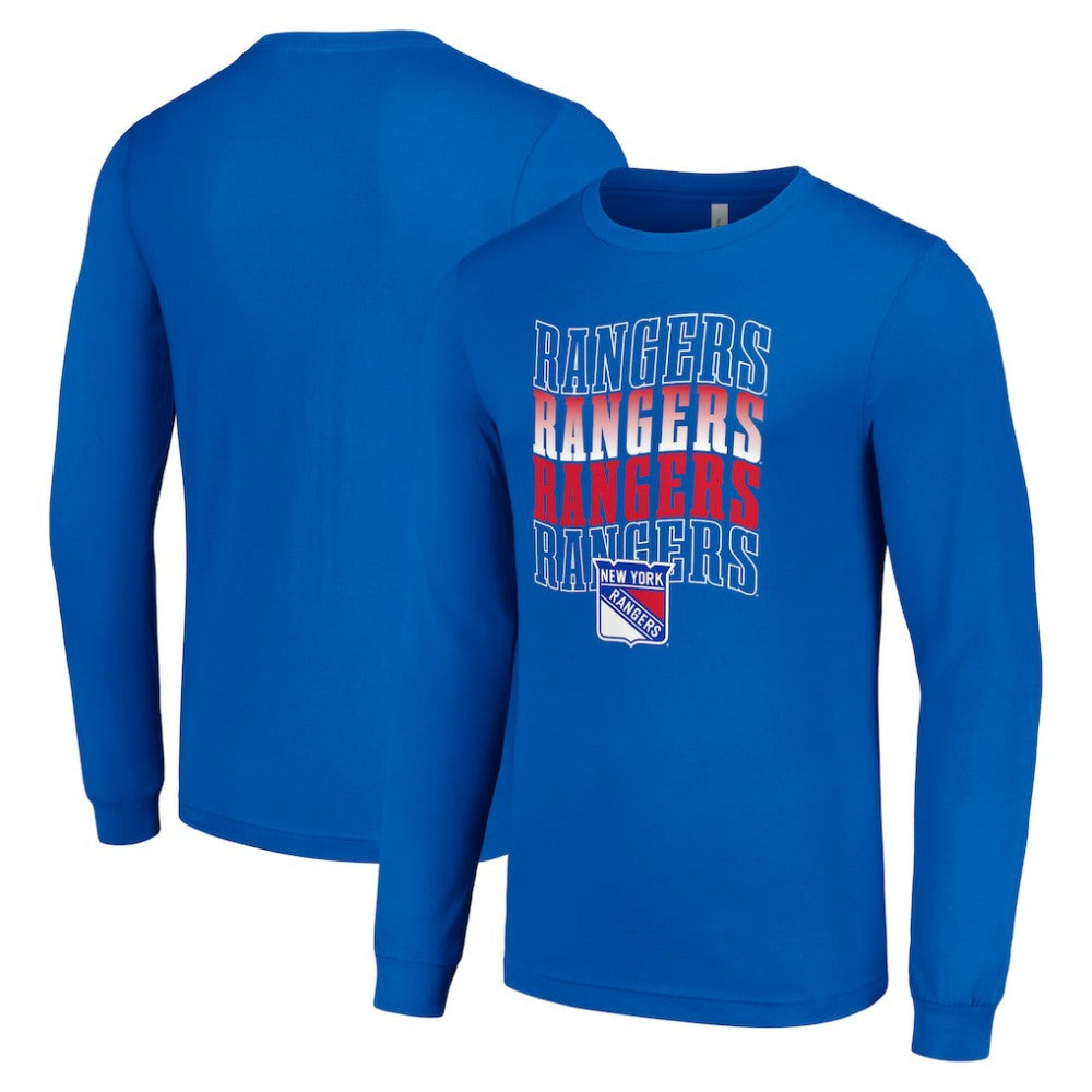 New York Rangers Starter Four Team Name Logo Long Sleeve Graphic T-Shirt - Blue - NHL 201621804