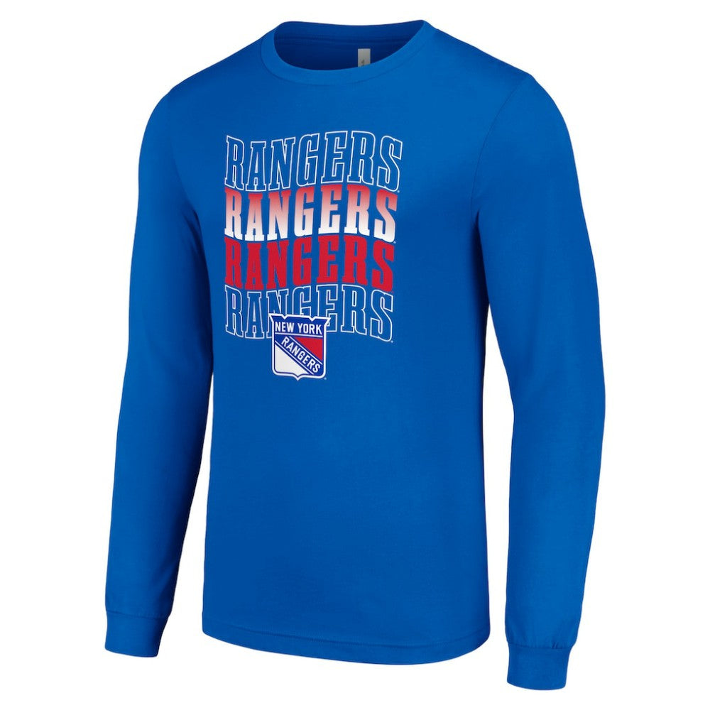 New York Rangers Starter Four Team Name Logo Long Sleeve Graphic T-Shirt - Blue - NHL 201621804