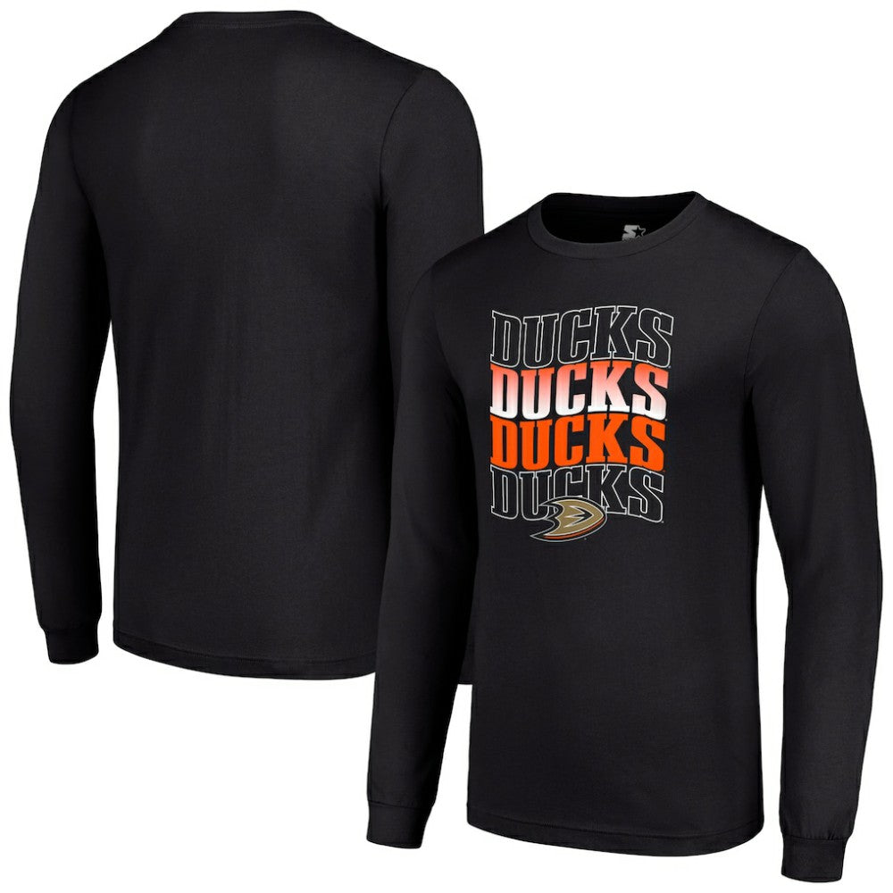 Anaheim Ducks Starter Four Team Name Logo Long Sleeve Graphic T-Shirt - Black - NHL 201621806