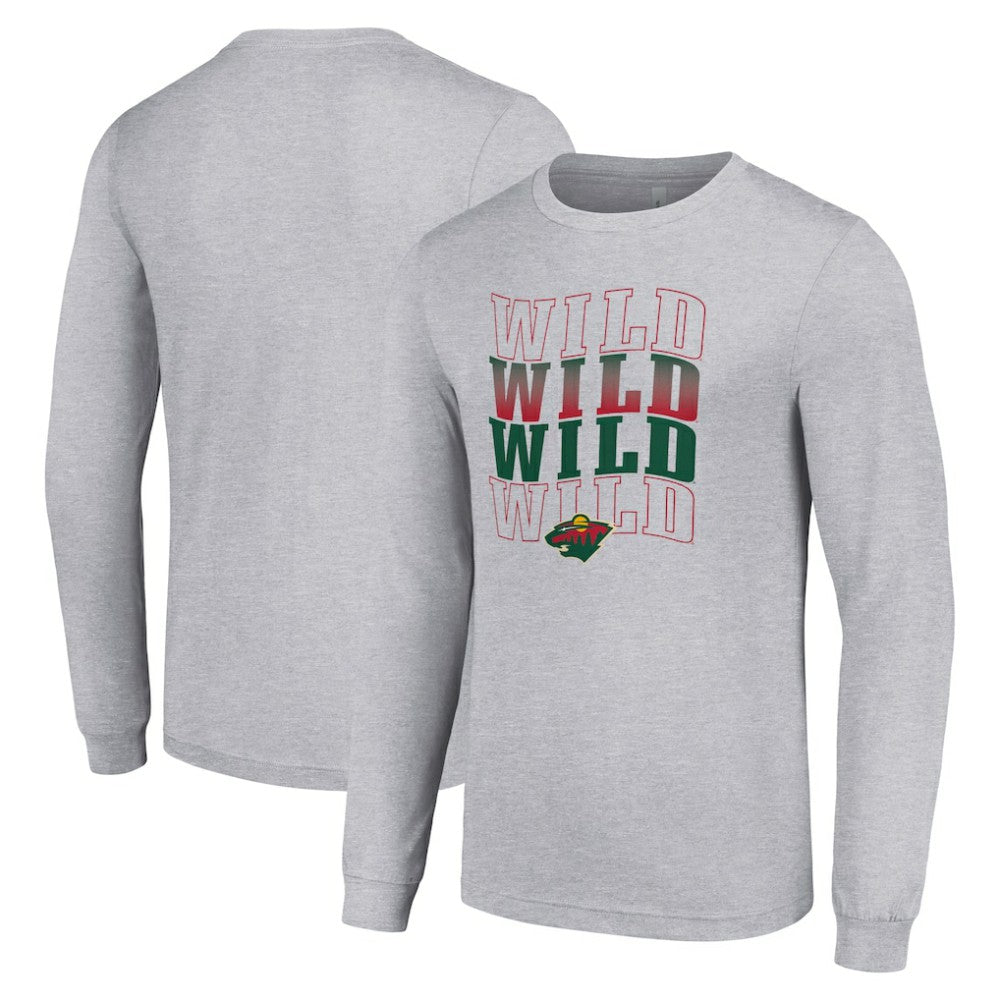 Minnesota Wild Starter Four Team Name Logo Long Sleeve Graphic T-Shirt - Heather Gray - NHL 201621822