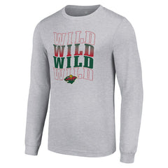 Minnesota Wild Starter Four Team Name Logo Long Sleeve Graphic T-Shirt - Heather Gray - NHL 201621822