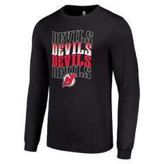 New Jersey Devils Starter Four Team Name Logo Long Sleeve Graphic T-Shirt - Black - NHL 201621847