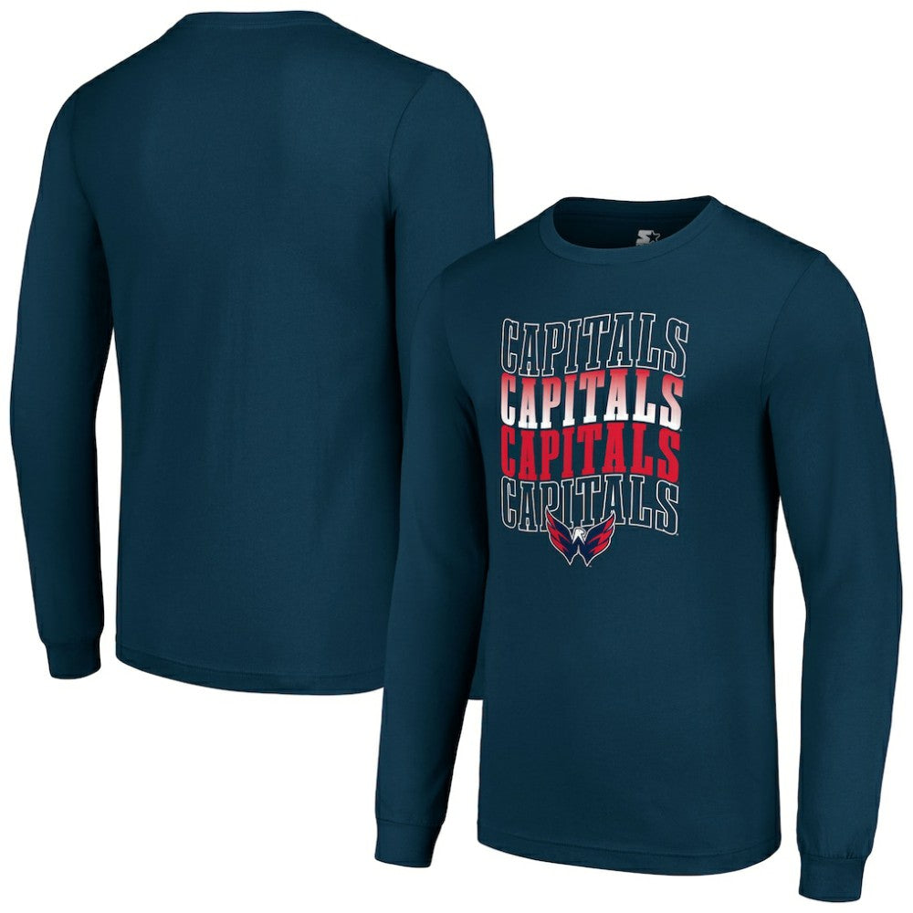 Washington Capitals Starter Four Team Name Logo Long Sleeve Graphic T-Shirt - Navy - NHL 201621859