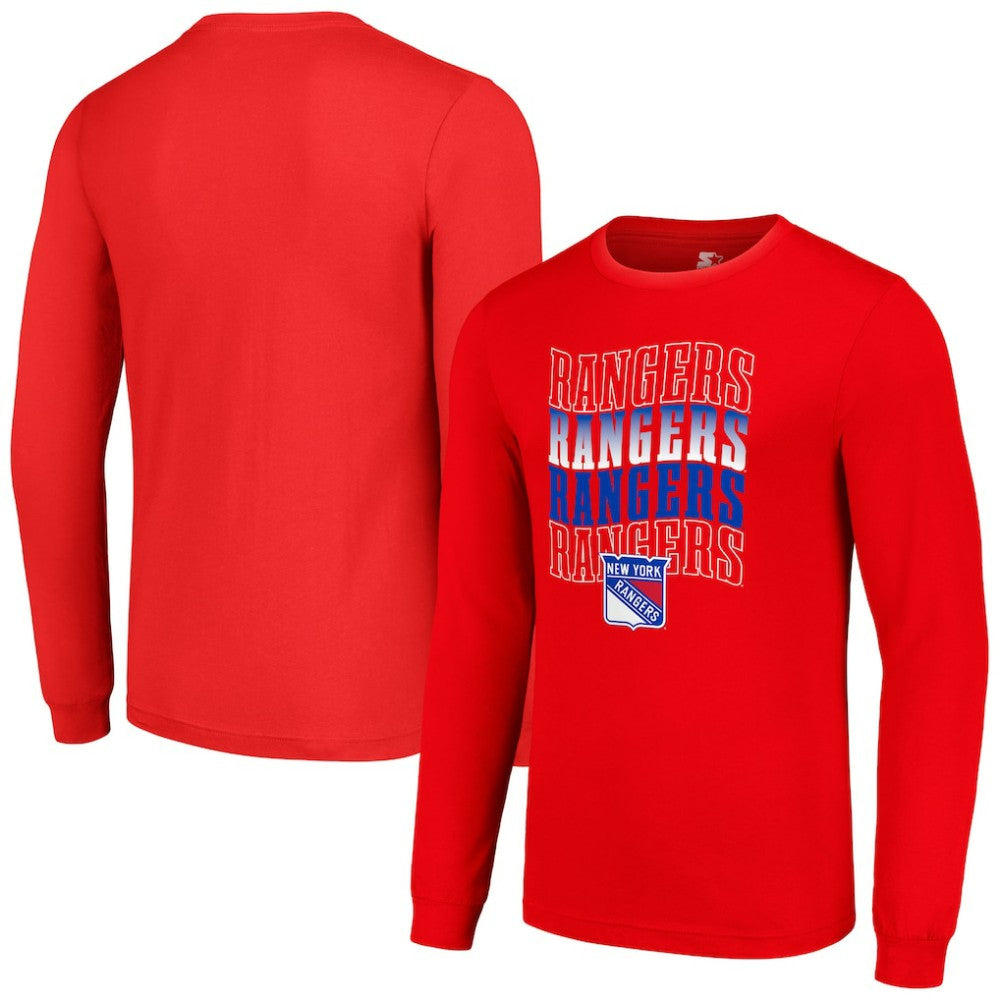 New York Rangers Starter Four Team Name Logo Long Sleeve Graphic T-Shirt - Red - NHL 201621870