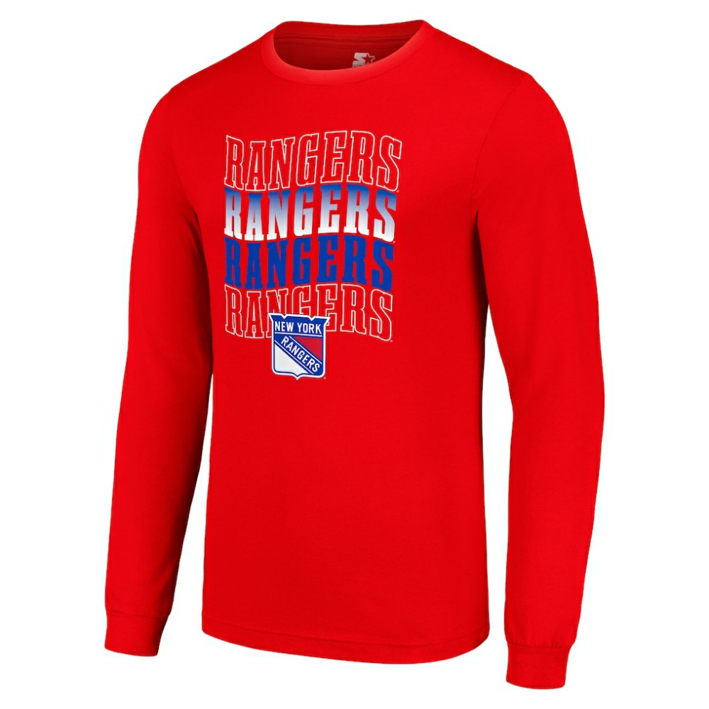 New York Rangers Starter Four Team Name Logo Long Sleeve Graphic T-Shirt - Red - NHL 201621870