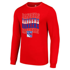 New York Rangers Starter Four Team Name Logo Long Sleeve Graphic T-Shirt - Red - NHL 201621870