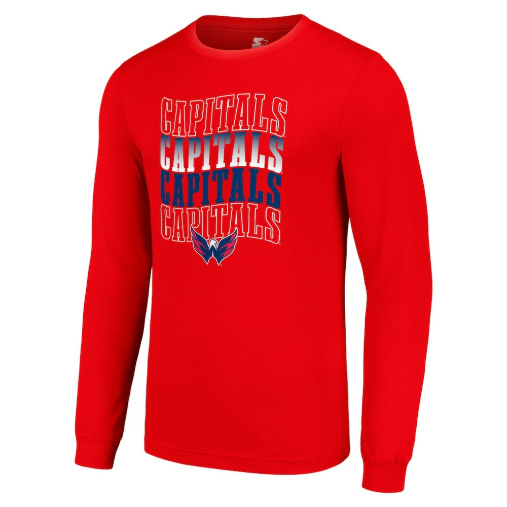 Washington Capitals Starter Four Team Name Logo Long Sleeve Graphic T-Shirt - Red - NHL 201621872