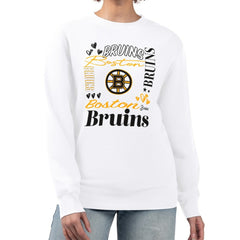 Boston Bruins G-III 4Her by Carl Banks Women's Collage Graphic Fleece Long Sleeve Pullover Sweatshirt - White - NHL 201622726