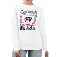 Columbus Blue Jackets G-III 4Her by Carl Banks Women's Collage Graphic Fleece Long Sleeve Pullover Sweatshirt - White - NHL 201622732