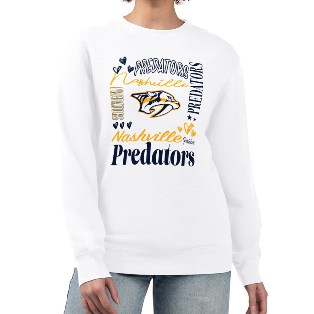 Nashville Predators G-III 4Her by Carl Banks Women's Collage Graphic Fleece Long Sleeve Pullover Sweatshirt - White - NHL 201622740