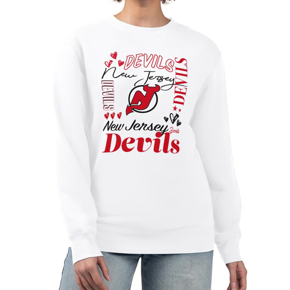 New Jersey Devils G-III 4Her by Carl Banks Women's Collage Graphic Fleece Long Sleeve Pullover Sweatshirt - White - NHL 201622741