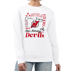 New Jersey Devils G-III 4Her by Carl Banks Women's Collage Graphic Fleece Long Sleeve Pullover Sweatshirt - White - NHL 201622741